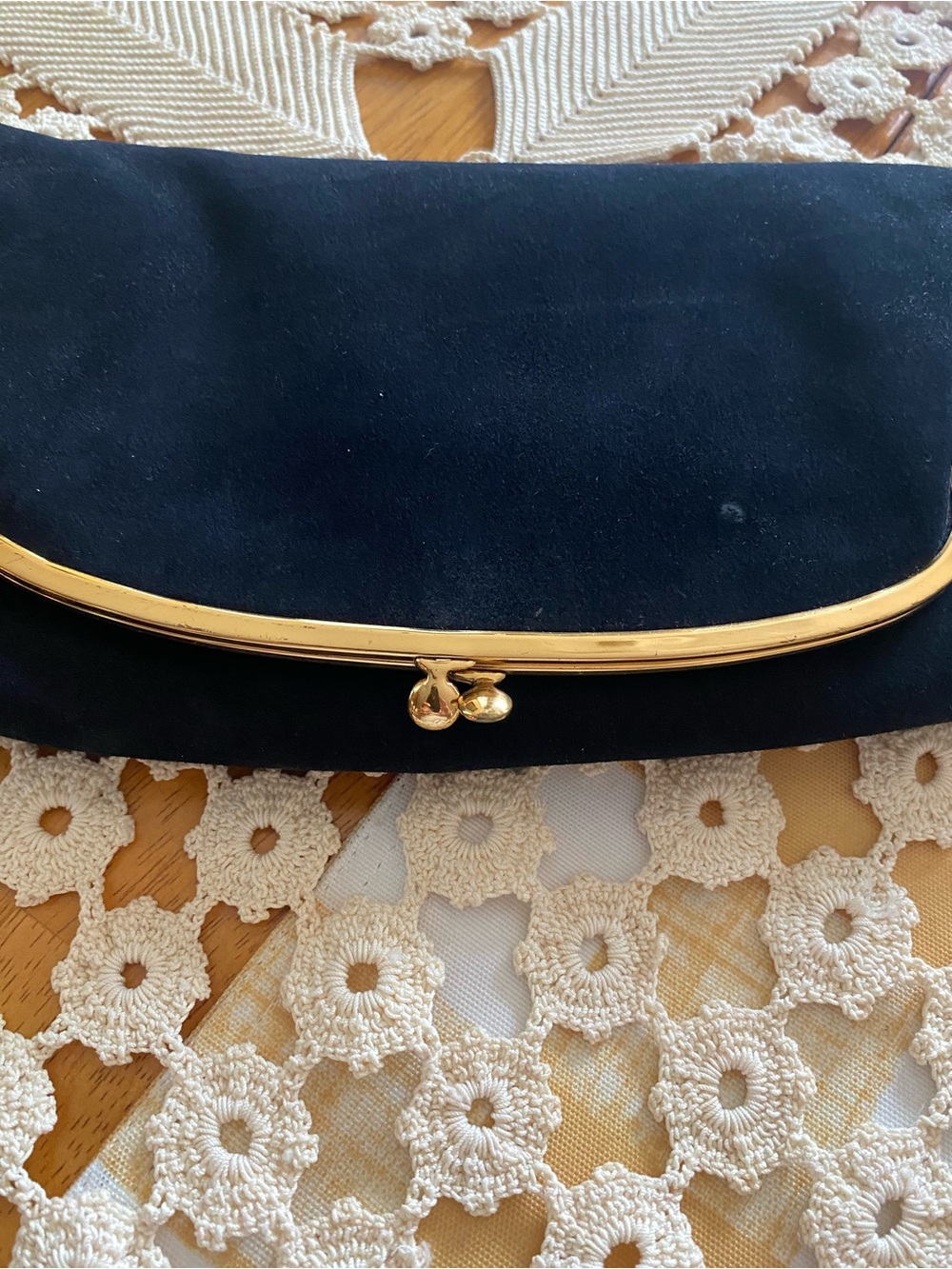 Vintage 1950s Coblentz Classic Black Suede Clutch with Gold Trim